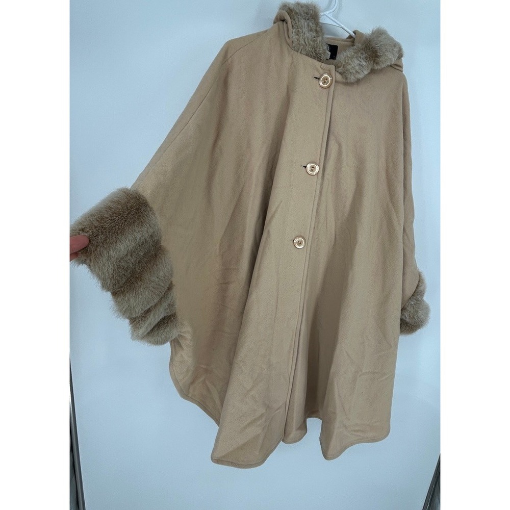 Vintage Wool Cape Coat Faux Fur USA Made One Size Equestrian Retro Heritage Luxe